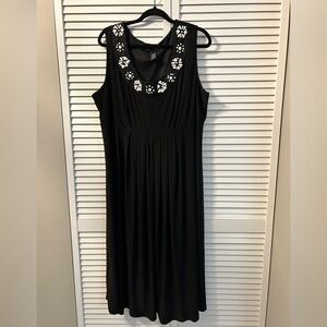 Lane Bryant Black Midi Dress with White Beaded Floral Accents